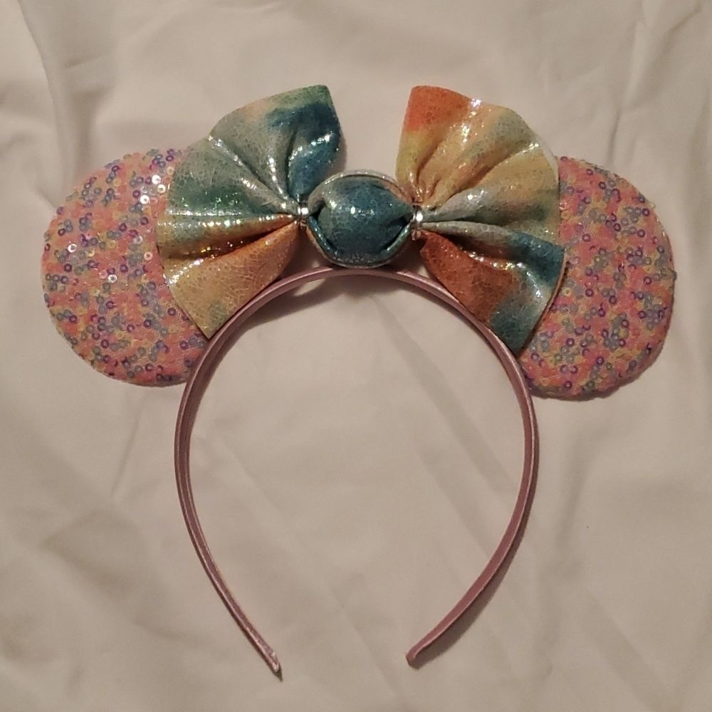 NEW PINK TIE DYE SEQUINED MOUSE EARS HEADBAND